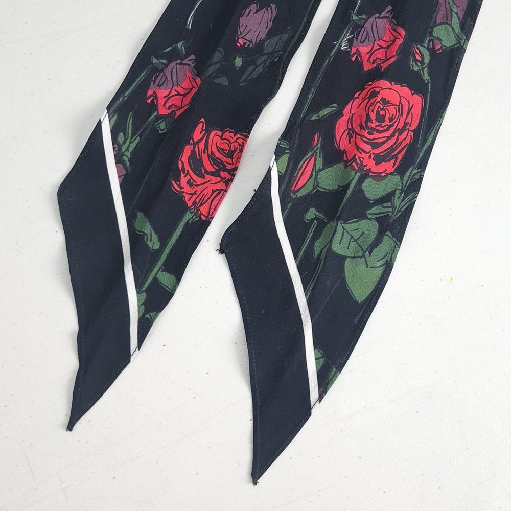 Rockins Scarf Womens One Size Black Silk Roses Barbed Wire Skinny Made UK - Picture 7 of 16